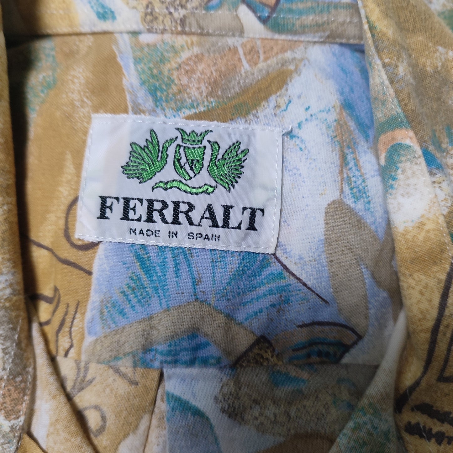 Vintage Ferralt Crazy Pattern Short Sleeve Shirt L