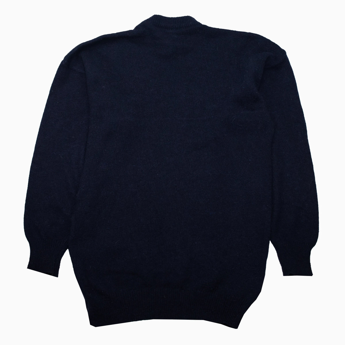 Vintage 80s Shetland Wollpullover in Marineblau und Grau, Größe L – Rückansicht