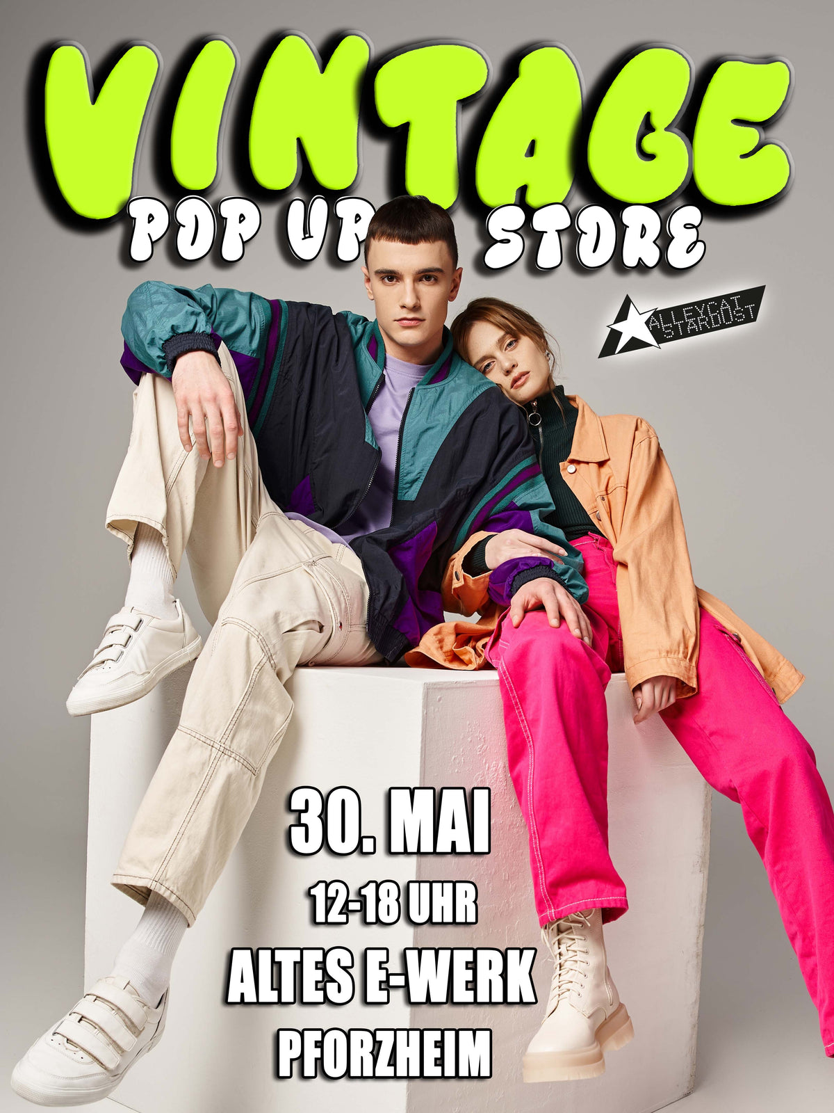 Flyer für Vintage Pop Up Store Event am 30.05.2026 im Alten E-Werk Pforzheim