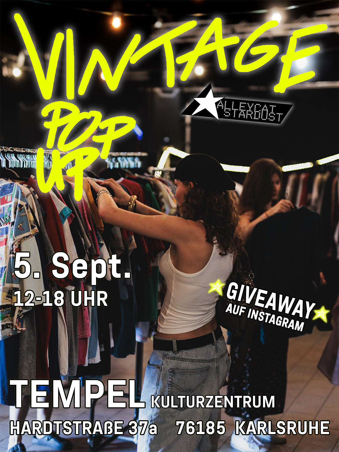 Flyer für Vintage Pop Up Event im Tempel Kulturzentrum in Karlsruhe am 5. September 2026
