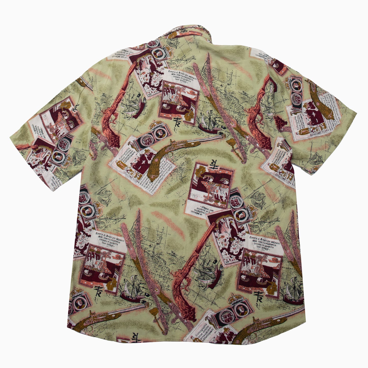 Vintage 90s Antique Pattern Short Sleeve Shirt L