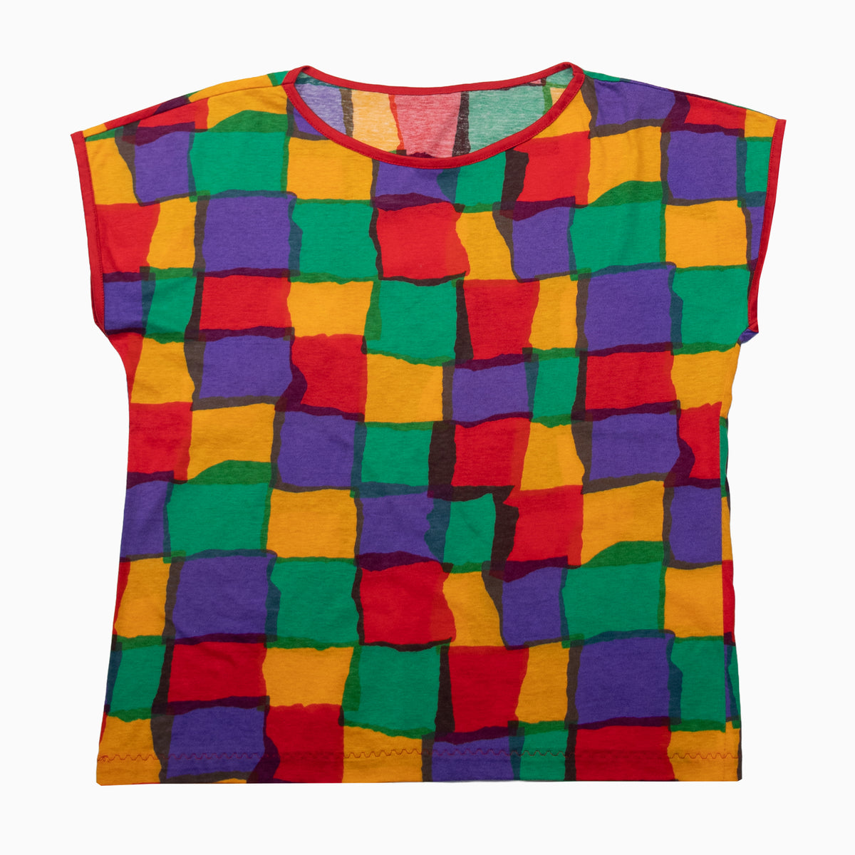 Vintage 90s Colorful Square Pattern Top S – Detailansicht