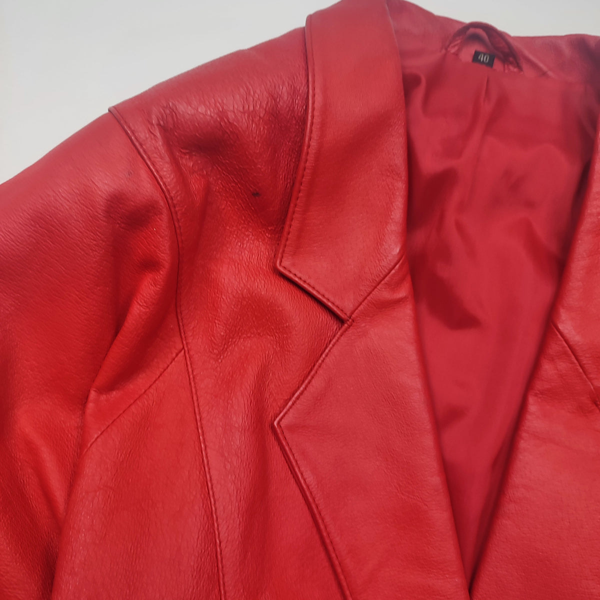 Vintage 80s Red Shoulder Pads Genuine Leather Blazer Jacket M – Detailansicht 1