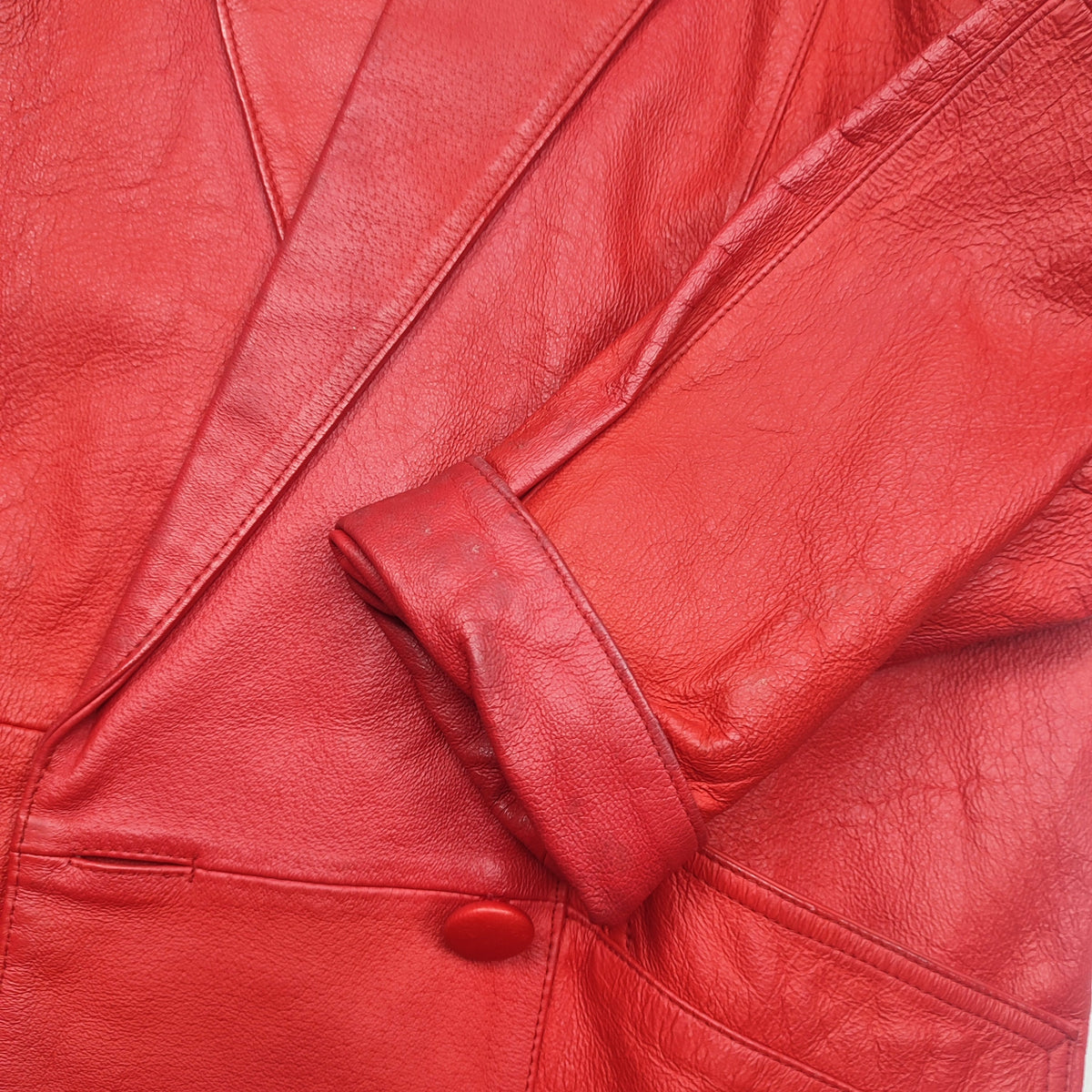 Vintage 80s Red Shoulder Pads Genuine Leather Blazer Jacket M – Detailansicht 2