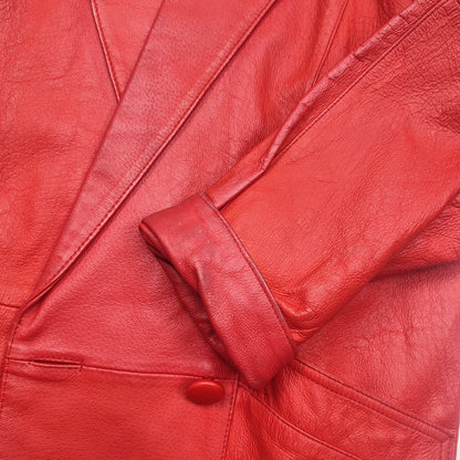 Vintage 80s Red Shoulder Pads Genuine Leather Blazer Jacket M – Detailansicht 2