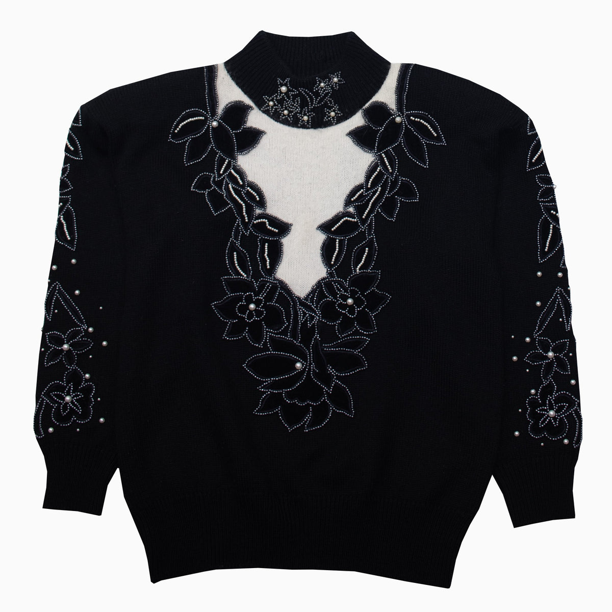 Vintage 80s Adda Pearl Shoulder Pads Knit Jumper M
