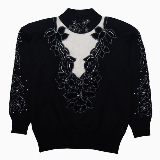 Vintage 80s Adda Pearl Shoulder Pads Knit Jumper M
