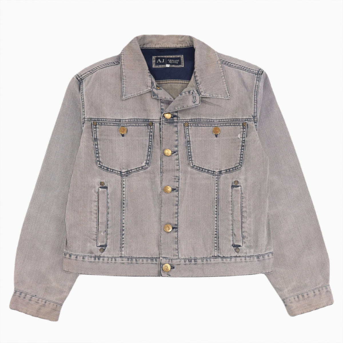 Vintage 90s Jeans Jacket der Designer Marke Armani Jeans in Grösse M in stylischen grauem denim Look 