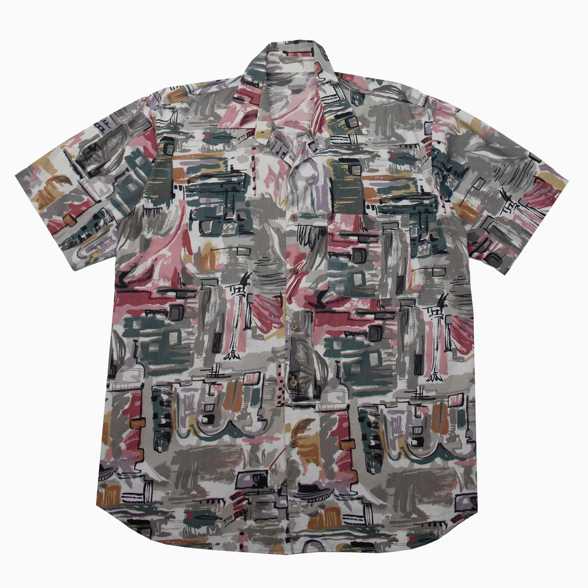 Vintage 90s Crazy Pattern Short Sleeve Shirt L