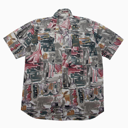Vintage 90s Crazy Pattern Short Sleeve Shirt L