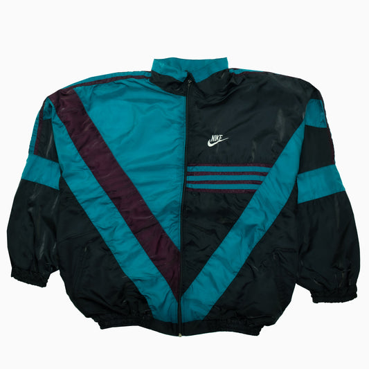 Vintage Nike Track Jacket in glänzendem Colorblock Design  PETROL / AUBERGINE / SCHWARZ – Size XL
