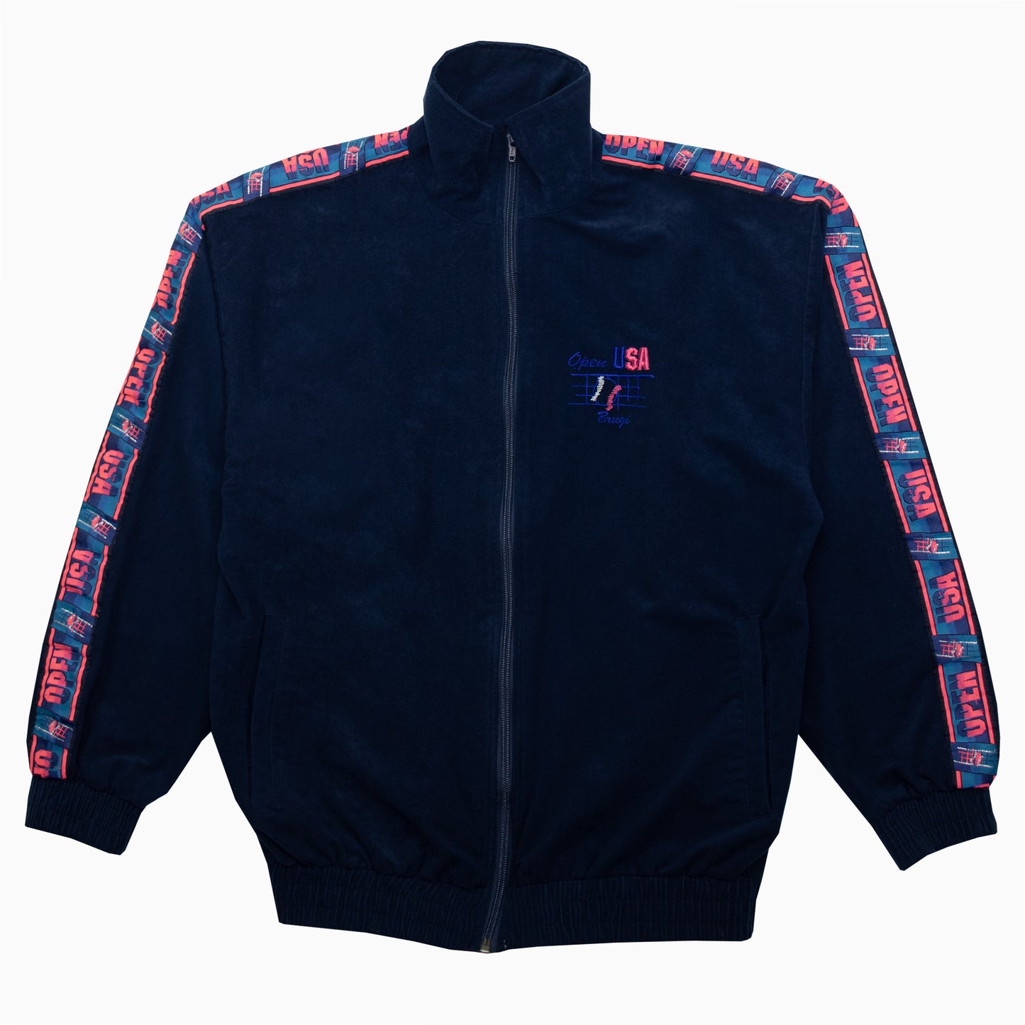 Vintage 90s Brugi Velour Open USA Tape Logo Track Jacket S
