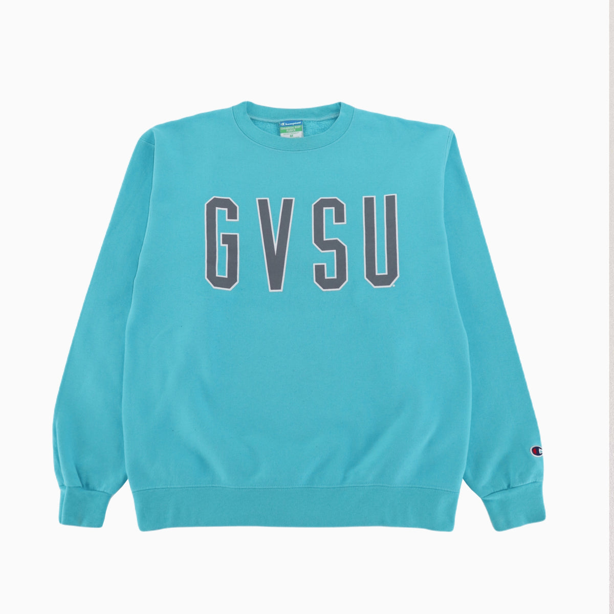Vintage Champion GVSU Sweater in Türkis mit Frontprint, empfohlene Größe M