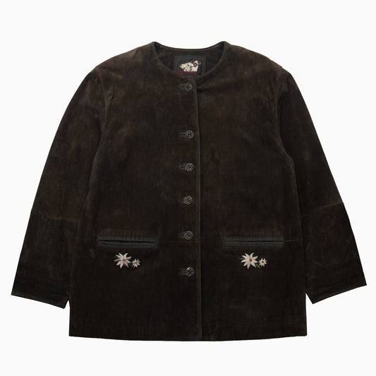 Vintage Fabiani Country Embroidered Flower Suede Short Coat M