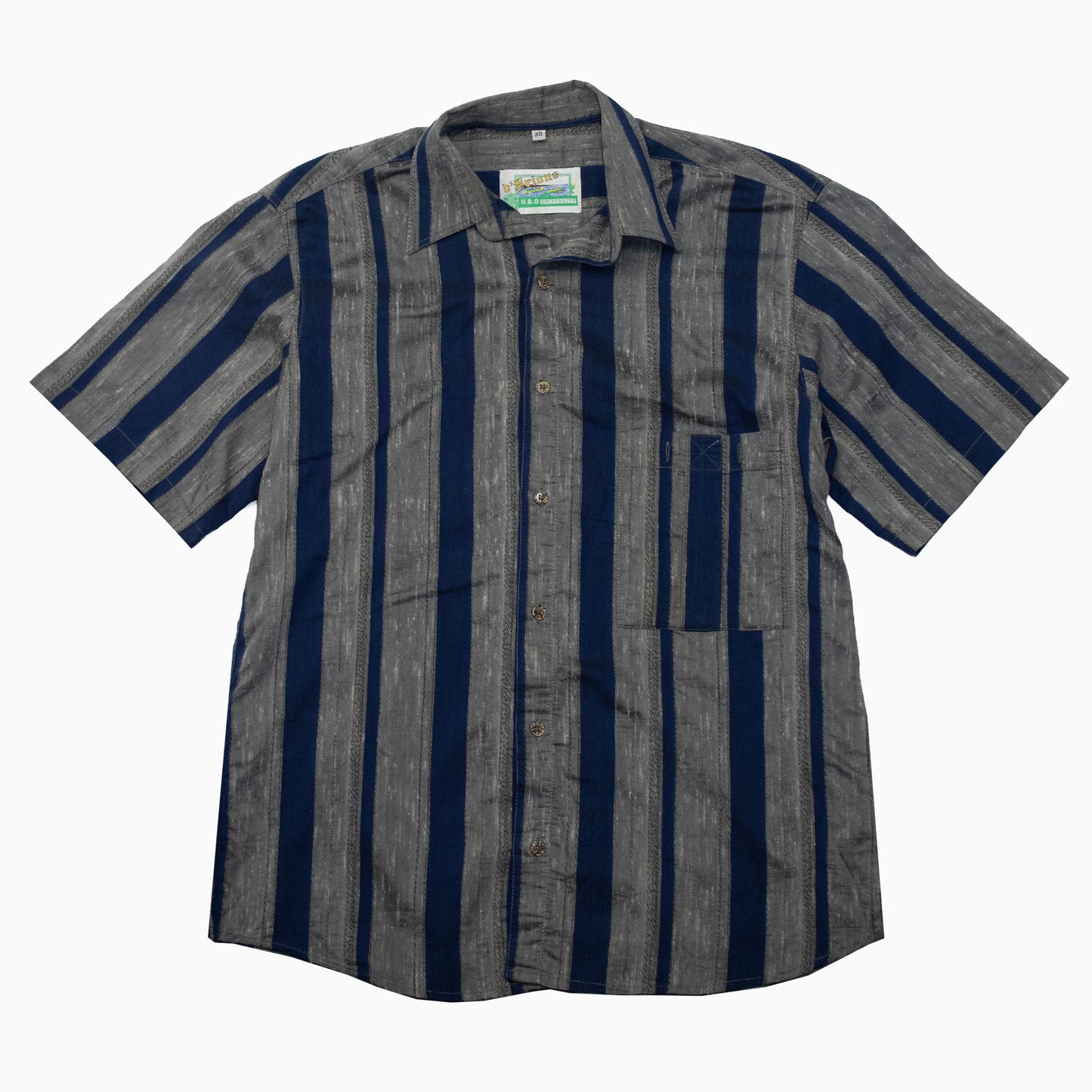 Vintage 90s D'Brions U.B.O University Striped Short Sleeve Shirt L