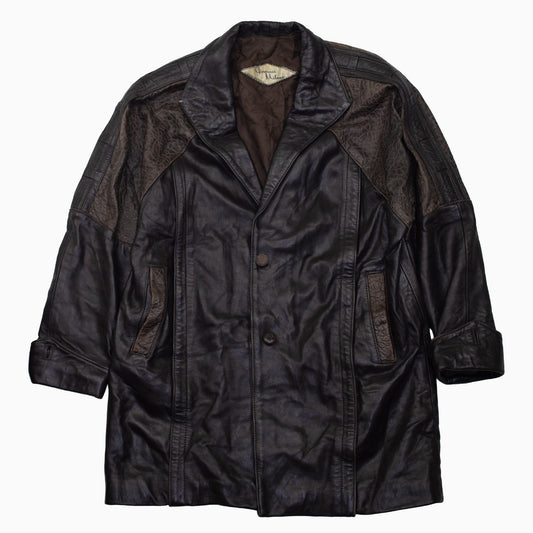 Vintage 80s Giovanni Milano Leo Pattern Leather Coat L