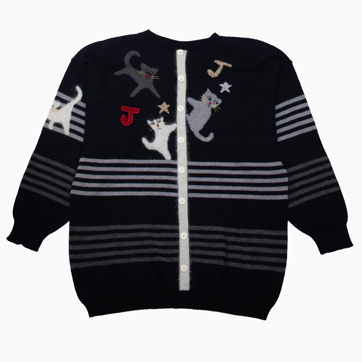 Vintage 80s Joye + Fun Cats Embroidered Knit Jumper L – Rückansicht