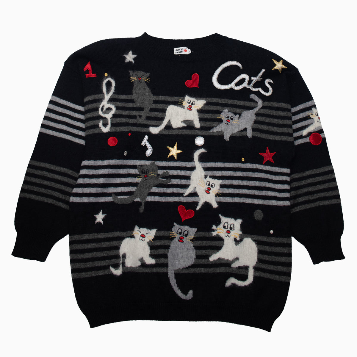 Vintage 80s Joye + Fun Cats Embroidered Knit Jumper L – Detailansicht