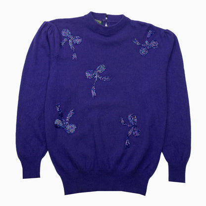 Vintage 80s Leonard's Angora Lambswool Sequin Knit Jumper M