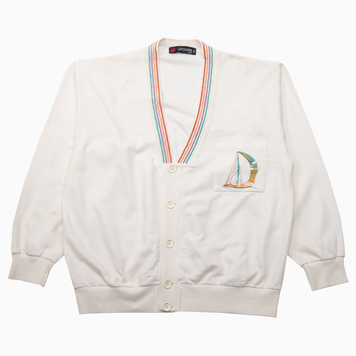 Vintage Lepoutre Paris Embroidered Sailing Ship Cardigan L