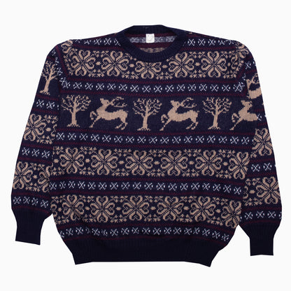 Vintage 90s Reindeer Christmas Graphic Knit Jumper M – Vorderansicht