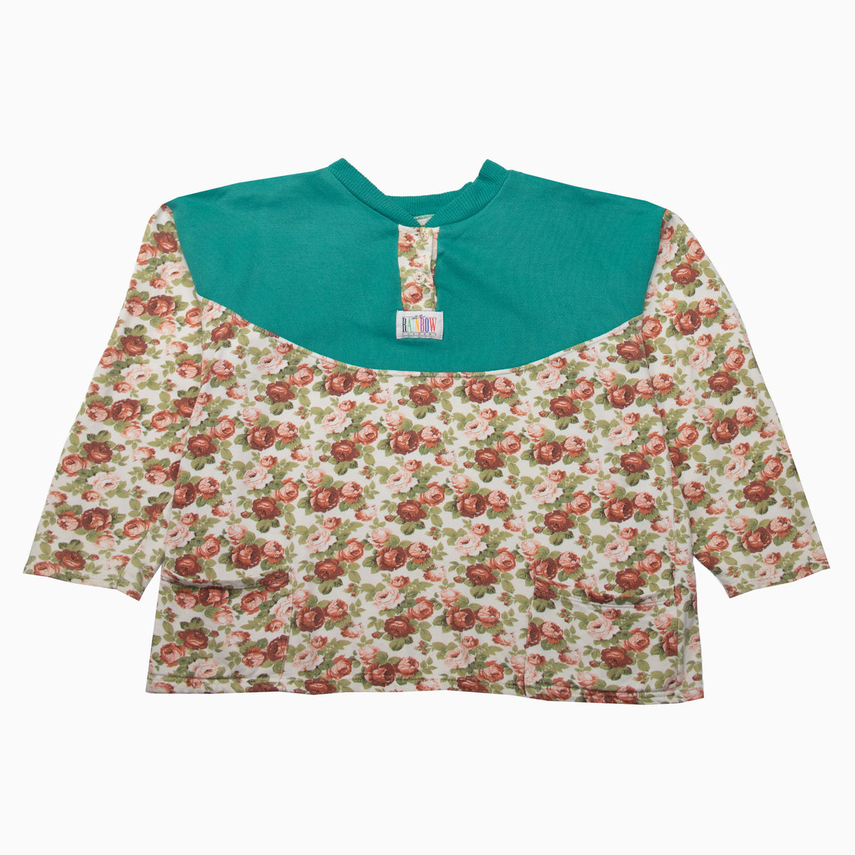 Vintage 80s All The Rainbow Colours Rose Pattern Sweater M – Detailansicht