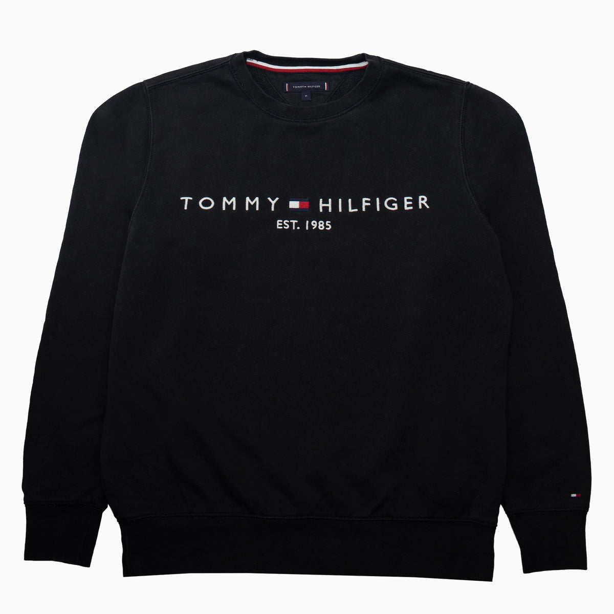 Schwarzes Tommy Hilfiger Sweatshirt mit gesticktem Logo in Größe L – Vorderseite