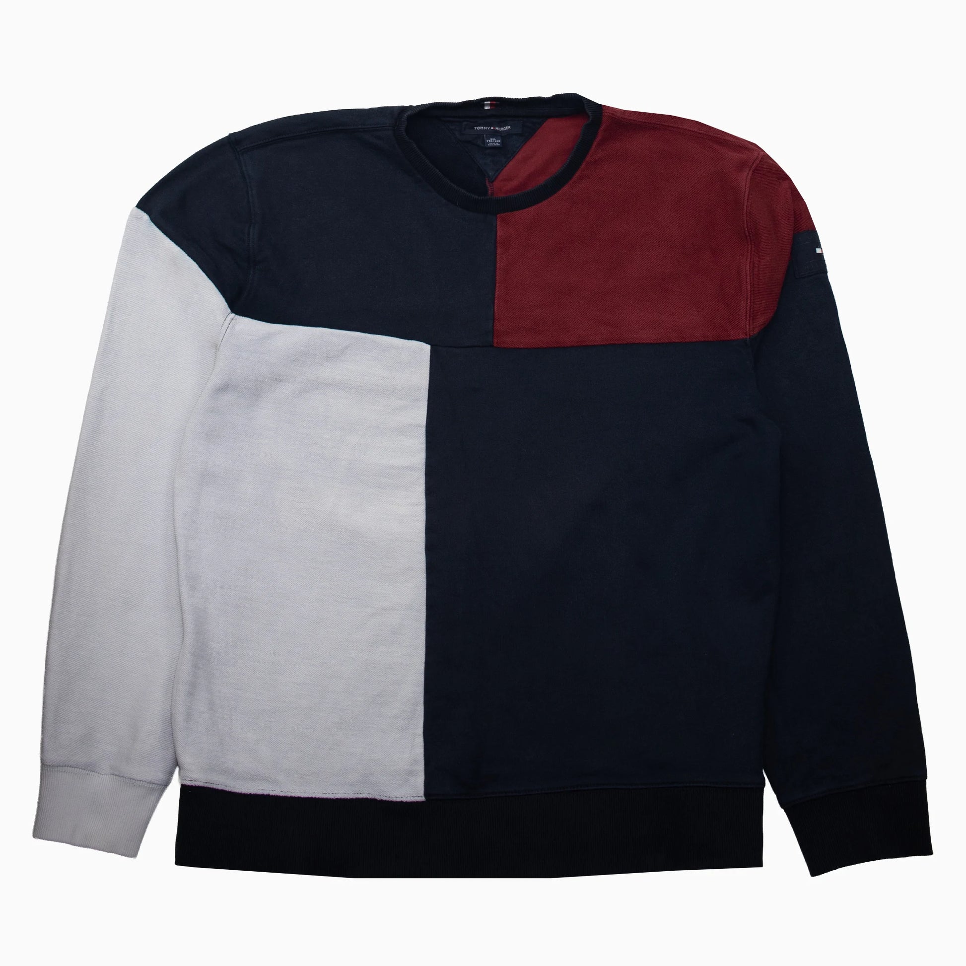 Vintage Tommy Hilfiger Colorblock Sweatshirt in Marineblau, Rot und Weiß, Größe XXL – Vorderansicht