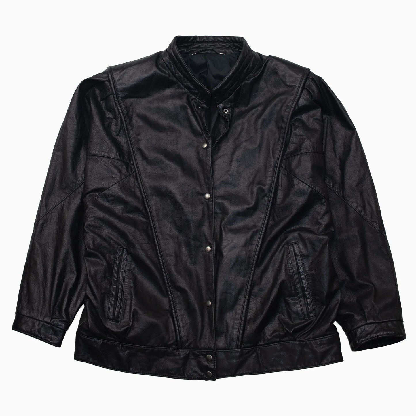Vintage 80s Canda Leather Bomber Jacket Größe M schwarz vorne