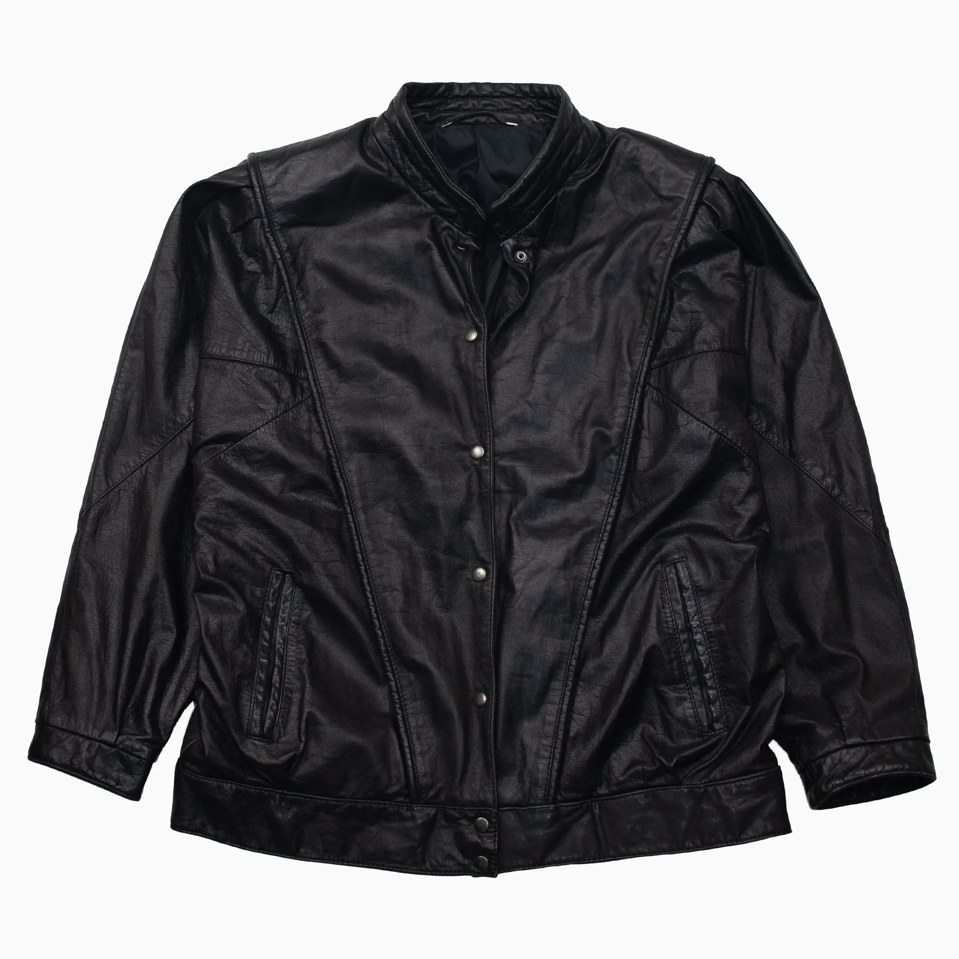 Vintage 80s Canda Leather Bomber Jacket Größe M schwarz vorne