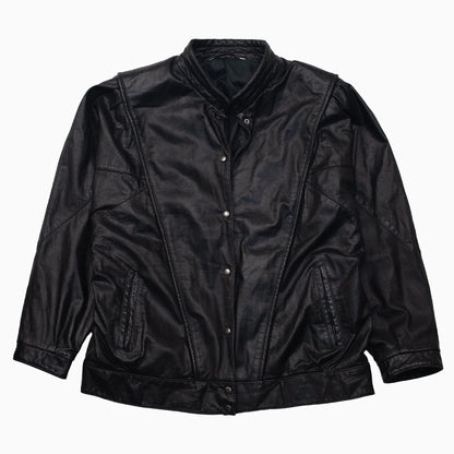 Vintage 80s Canda Leather Bomber Jacket Größe M schwarz vorne