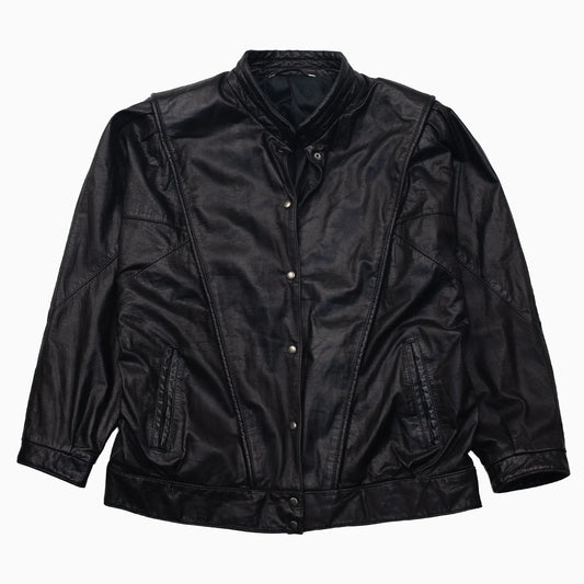Vintage 80s Canda Leather Bomber Jacket Größe M schwarz vorne