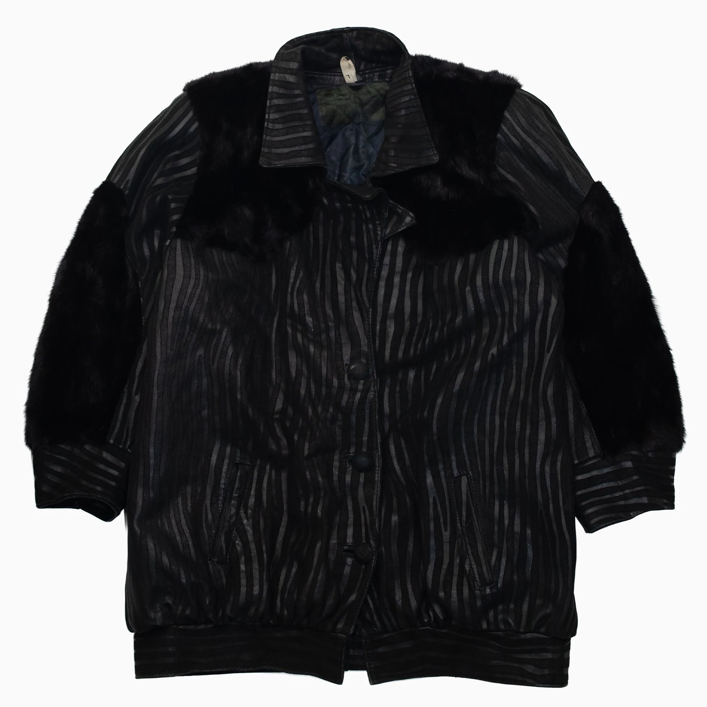 Vintage 80s Fluffy Fur Bomber Jacket Größe L vorne