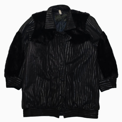 Vintage 80s Fluffy Fur Bomber Jacket Größe L vorne