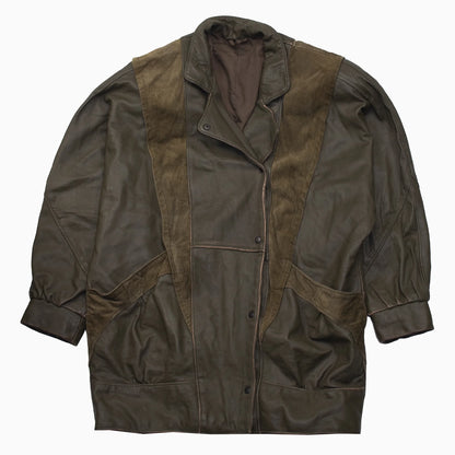 Vintage 80s Midi Leather Coat Größe L vorne