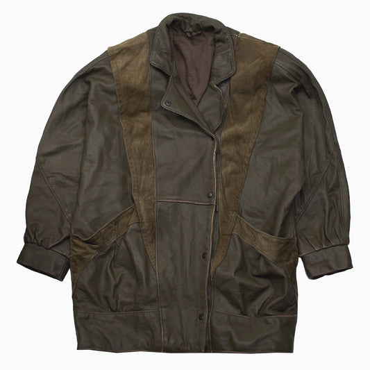 Vintage 80s Midi Leather Coat Größe L vorne