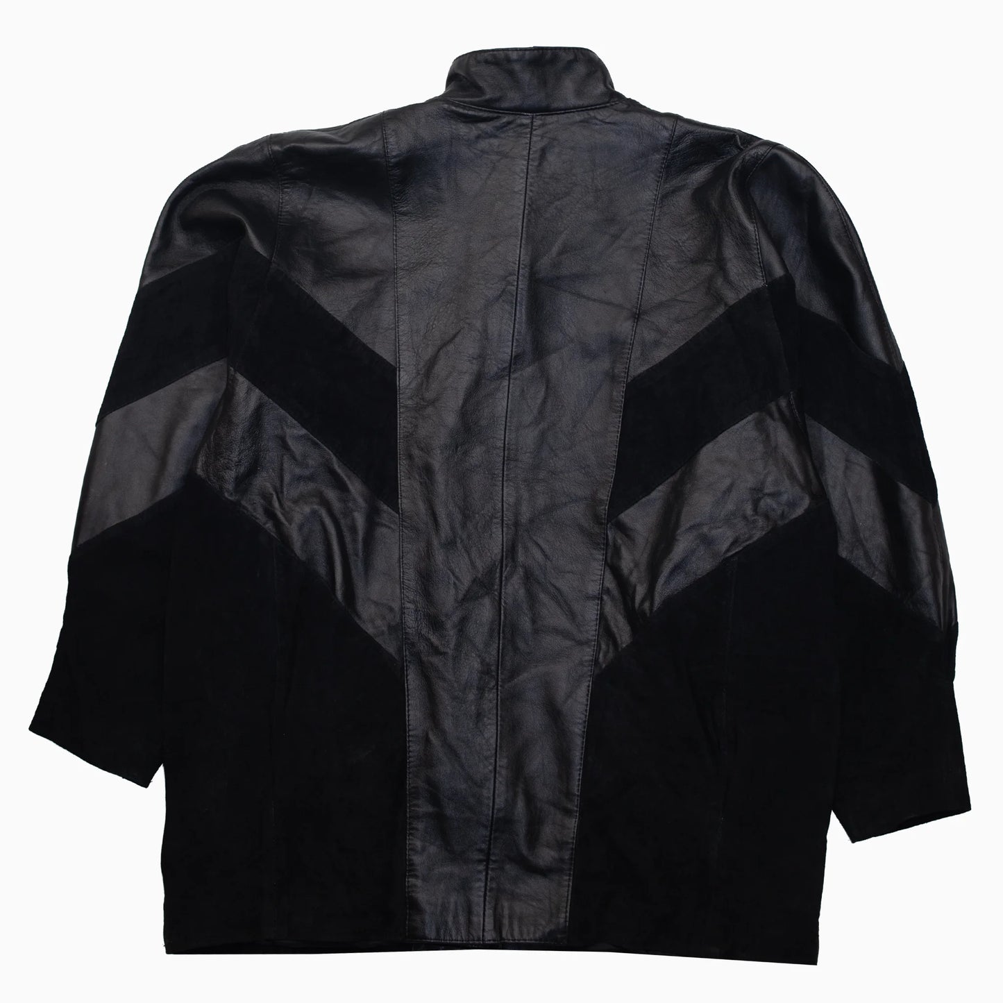Vintage 80s V-Pattern Midi Leather Coat Größe M hinten