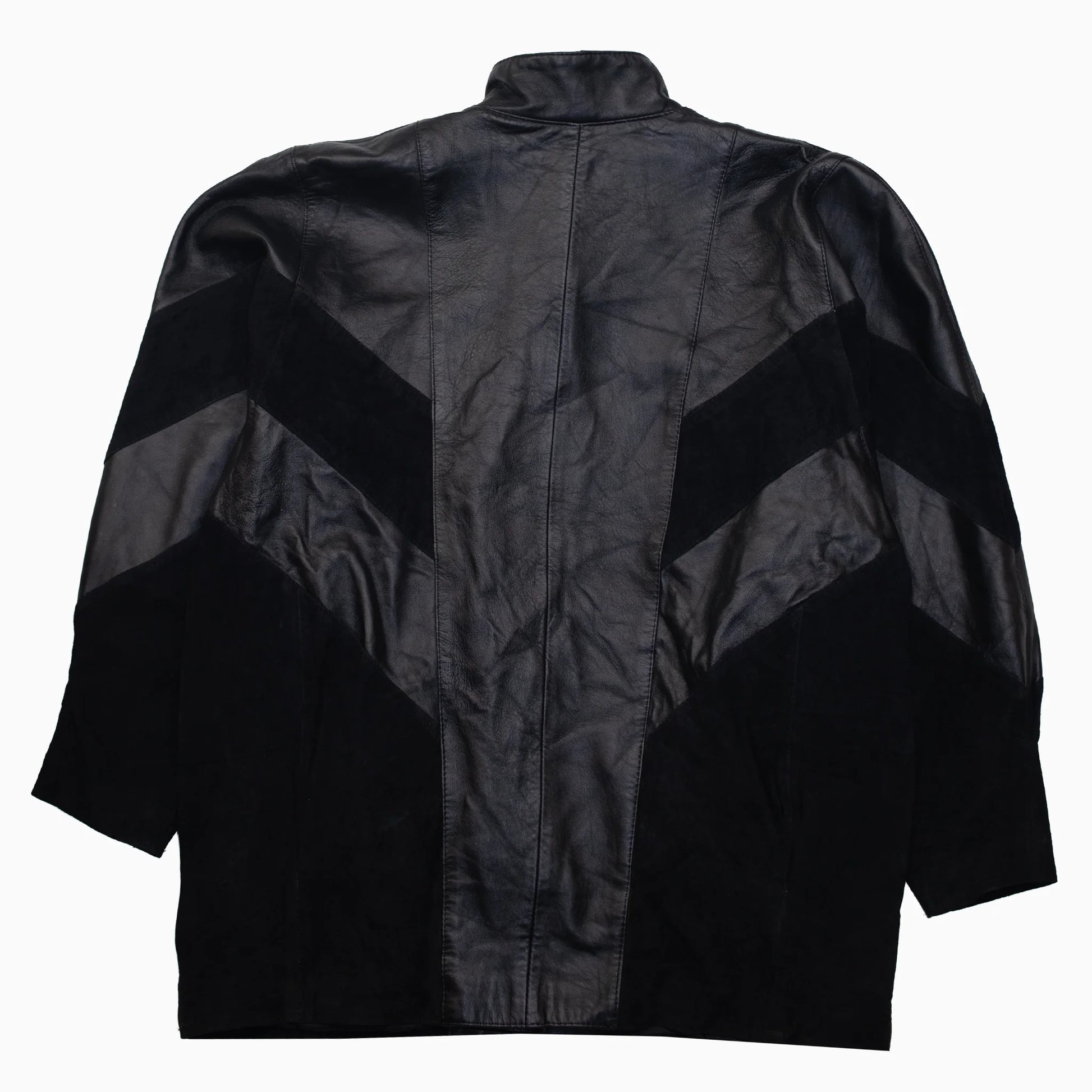 Vintage 80s V-Pattern Midi Leather Coat Größe M hinten