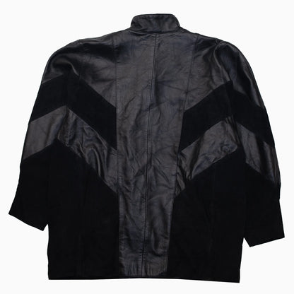 Vintage 80s V-Pattern Midi Leather Coat Größe M hinten