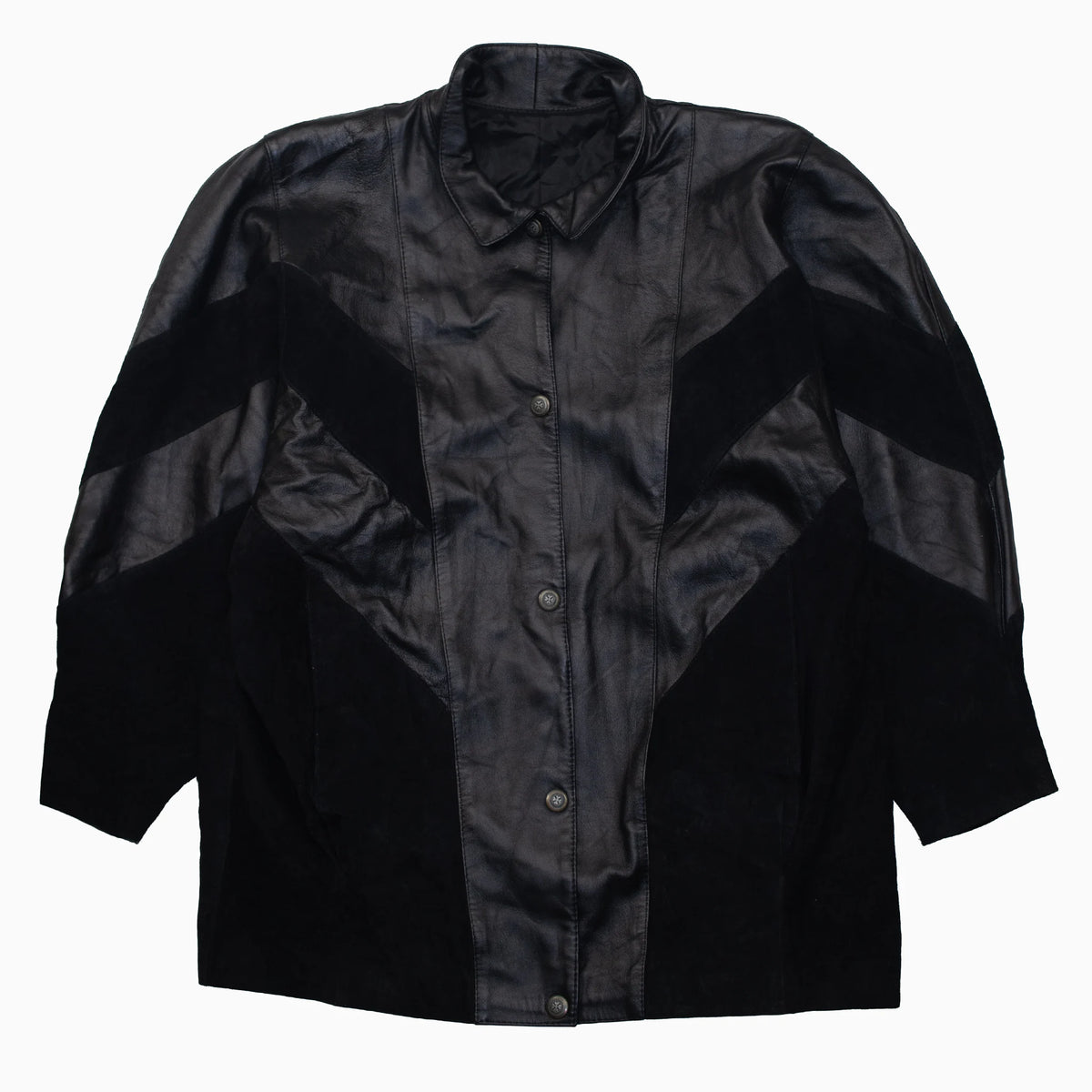 Vintage 80s V-Pattern Midi Leather Coat Größe M vorne