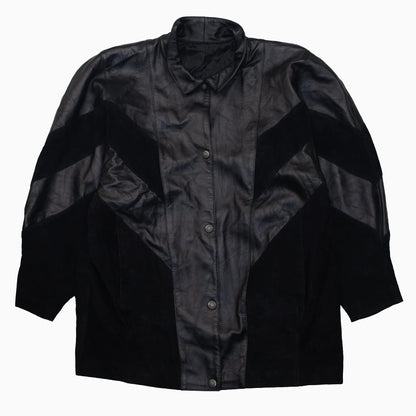 Vintage 80s V-Pattern Midi Leather Coat Größe M vorne