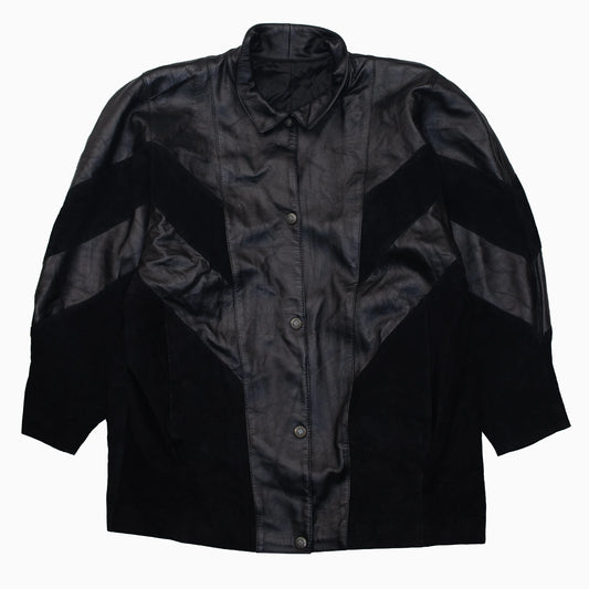 Vintage 80s V-Pattern Midi Leather Coat Größe M vorne