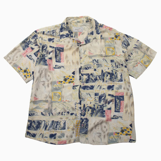 Vintage 90s Carissimo Crazy Pattern Kurzarmhemd in Größe XL – Vorderansicht