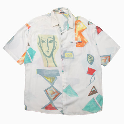 Vintage 90s Daquino Crazy Pattern Kurzarmhemd mit geometrischem Muster – Size XXL