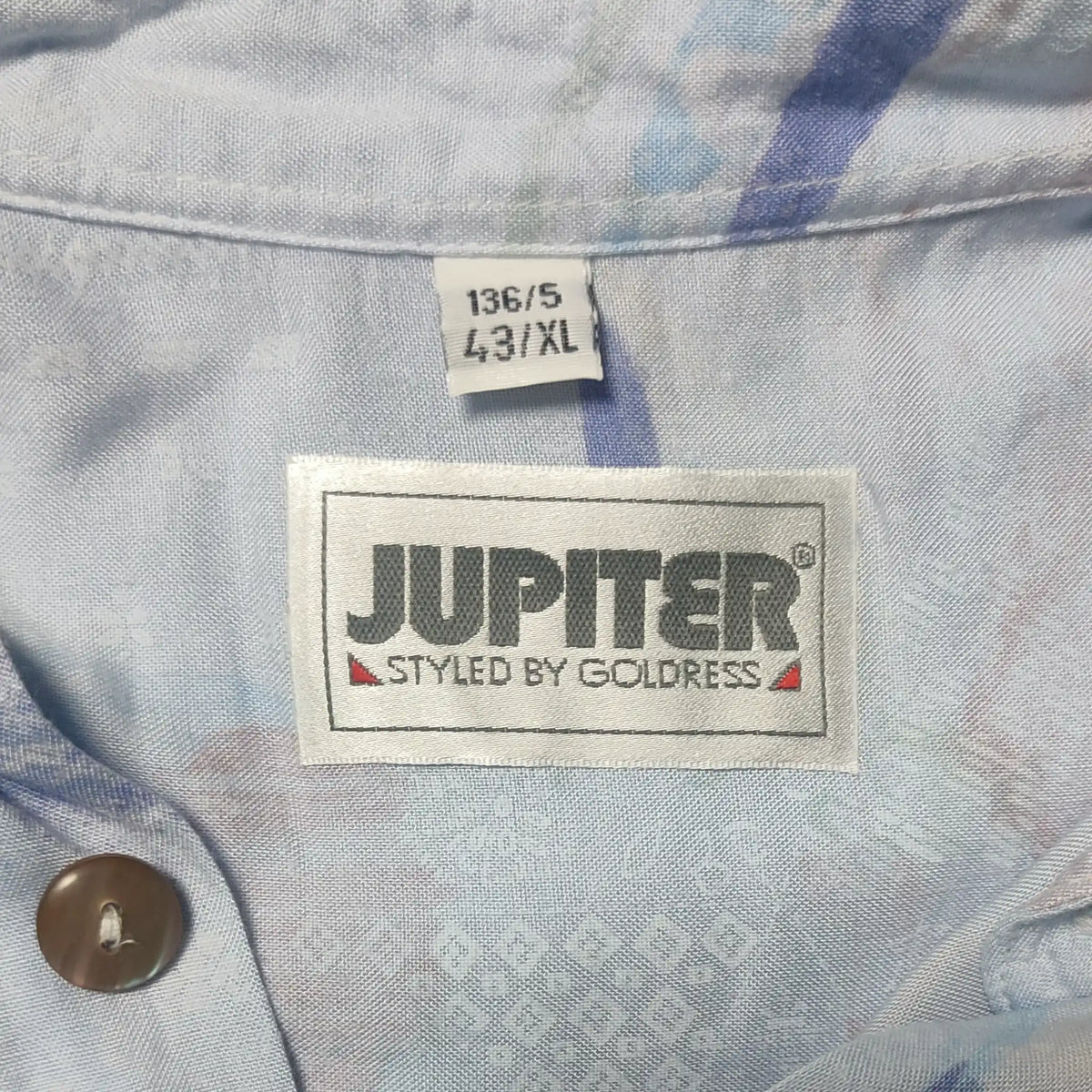 Vintage 90s Jupiter Crazy Pattern Hemd in Blau und Rosa – Detailansicht