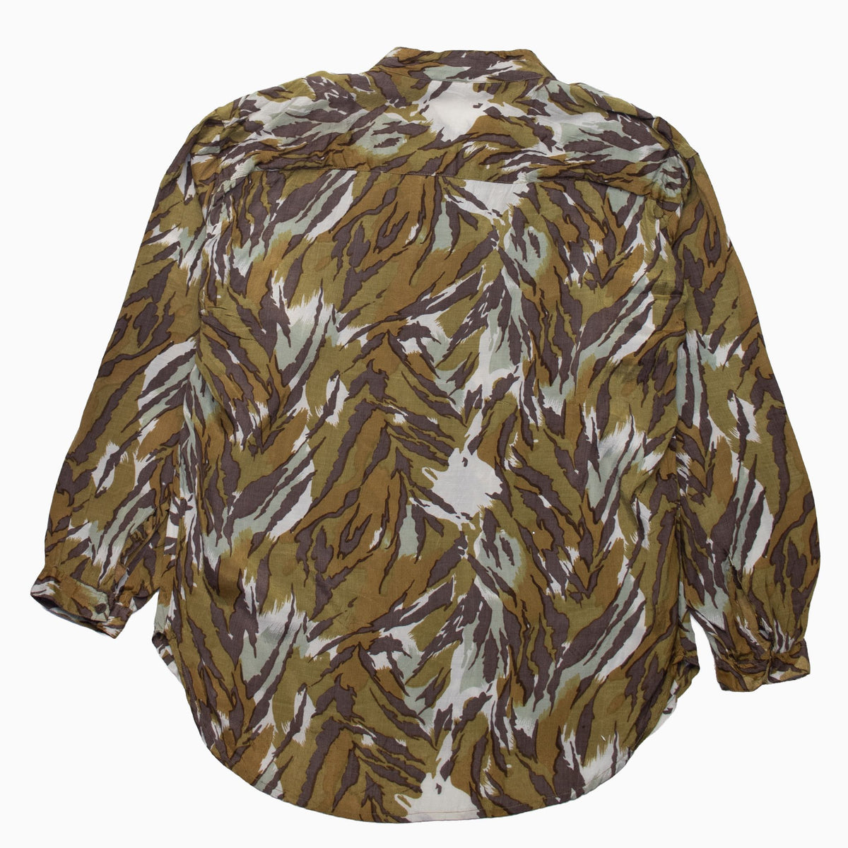 Vintage 90s Spider Bluse mit Schulterpolstern in Braun und olivgrün mit abstraktem Muster – Size M