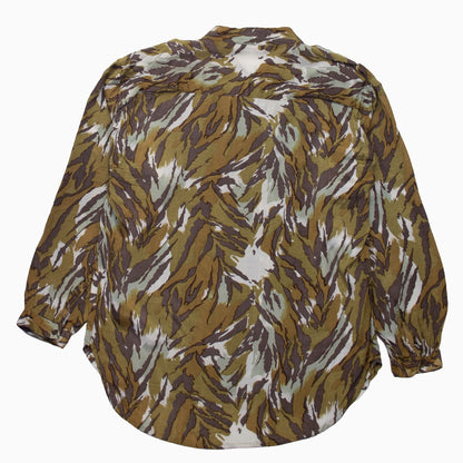 Vintage 90s Spider Bluse mit Schulterpolstern in Braun und olivgrün mit abstraktem Muster – Size M