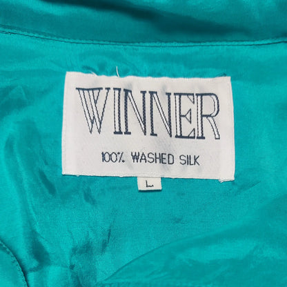 Vintage 90s Winner Kurzarmhemd aus 100% Seide in Türkis – Detailansicht