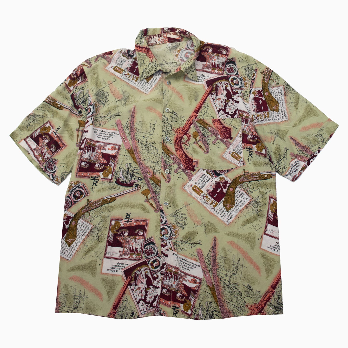 Vintage 90s short sleeve shirt with antique pattern in size L