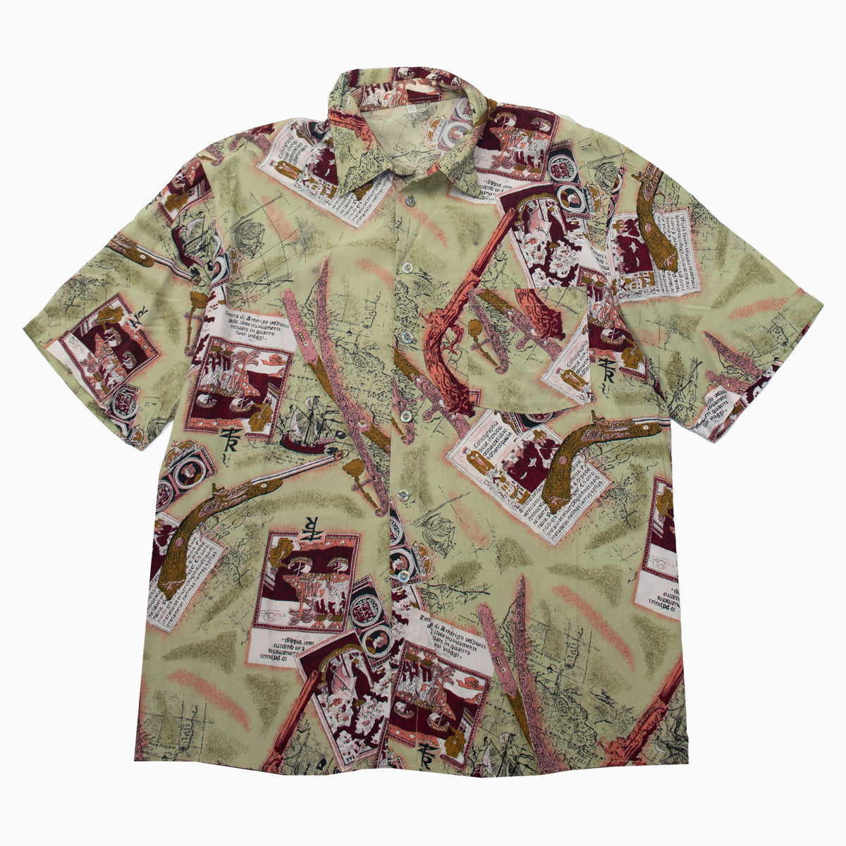 Vintage 90s short sleeve shirt with antique pattern in size L